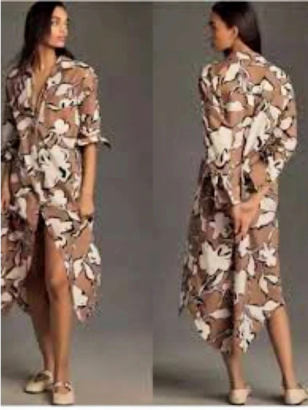 Maeve by Anthropologie Floral Midi Dress in Brown & White Size Small NWT - Picture 3 of 8